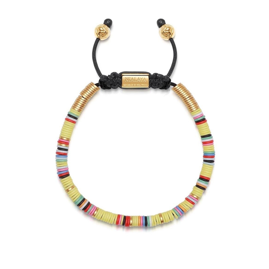 Nialaya Men's Beaded Bracelet with Lemon Yellow Disc Beads and Gold | MCRG_011
