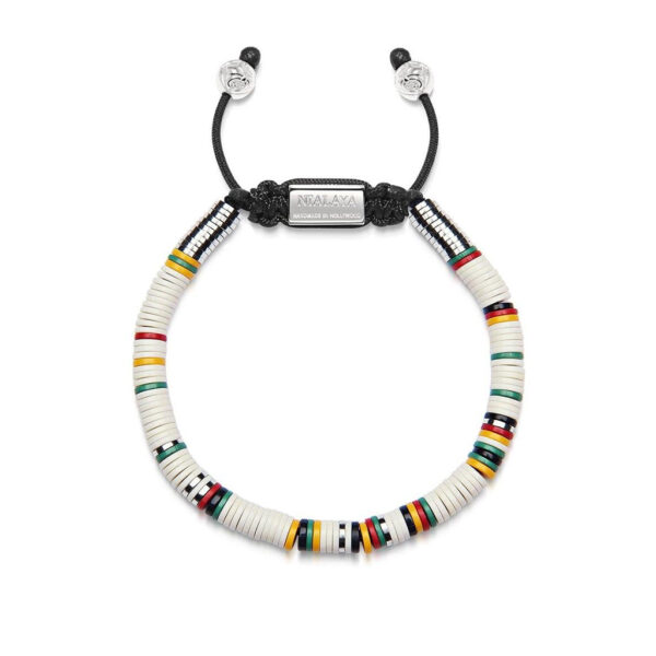 Nialaya Men's Beaded Bracelet with White Disc Beads
