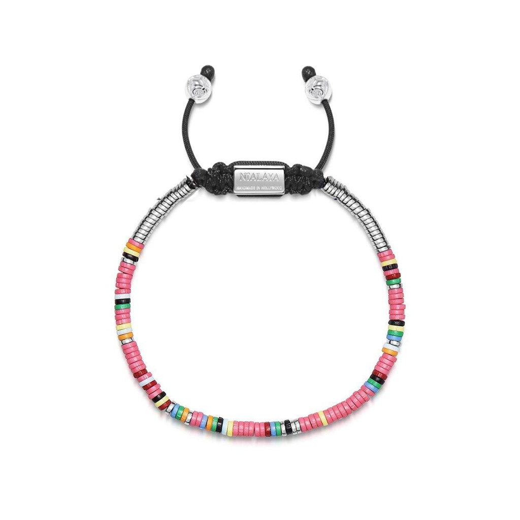 Nialaya Men's Beaded Bracelet with Pink Mini Disc Beads
