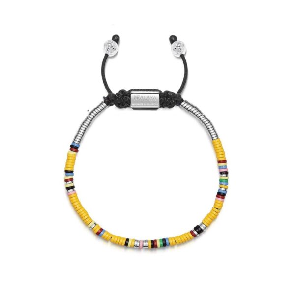 Nialaya Men's Beaded Bracelet with Yellow Mini Disc Beads MCRS_017
