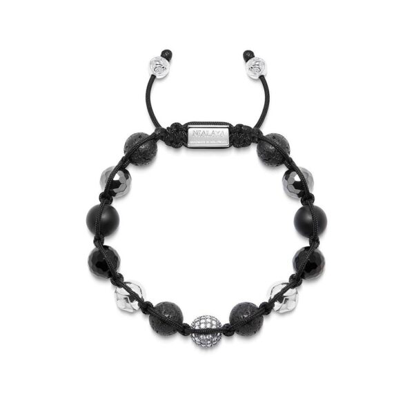 Nialaya Men's Beaded Bracelet with Clear CZ Diamond, Lava Stone, Hematite and Agate | MCZ10ST_032