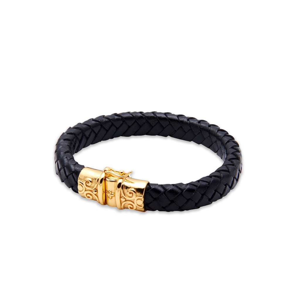 Nialaya Men's Leather Bracelet with Gold Lock | Gregory Jewellers
