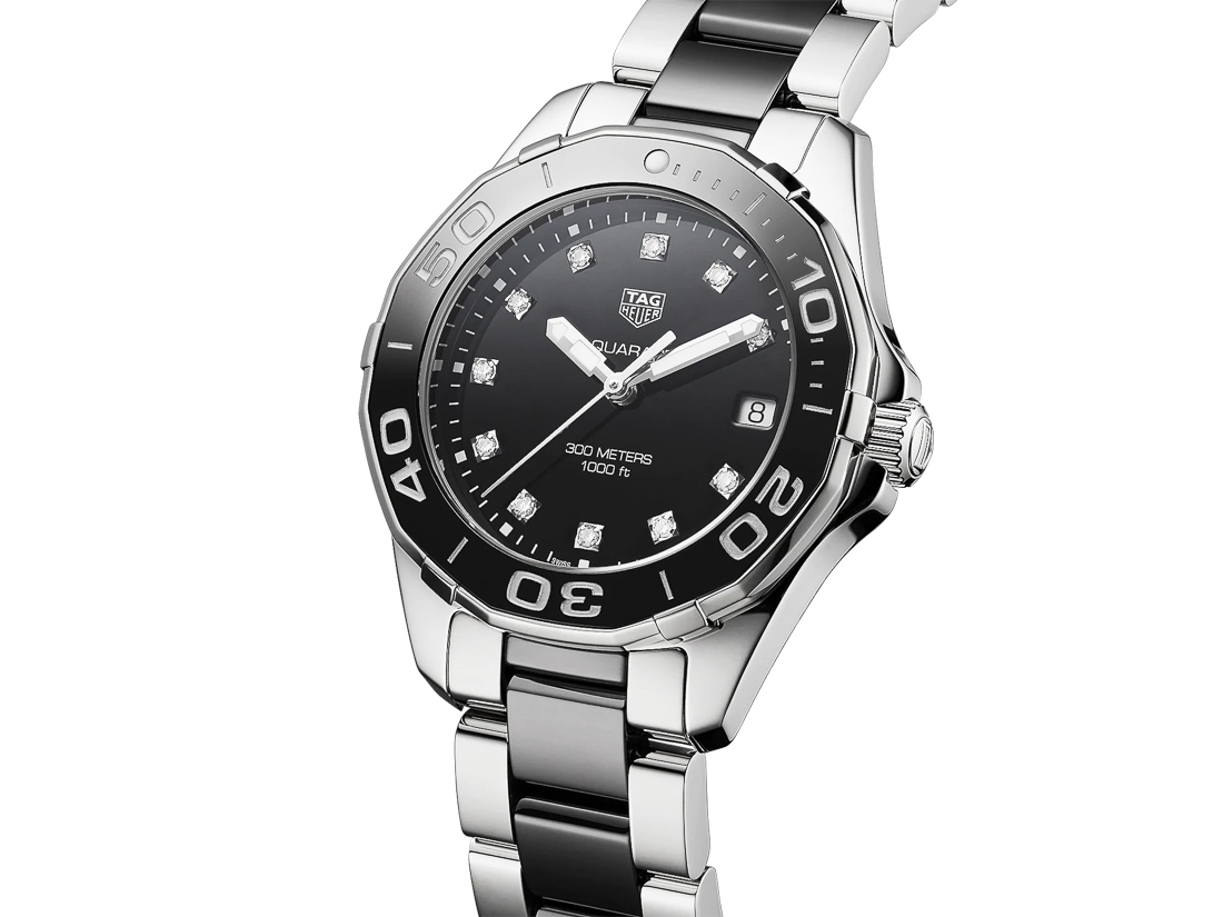 TAG Heuer Aquaracer Quartz, diamond-adorned, all-black dial, 35mm bracelet | WAY131C.BA0913