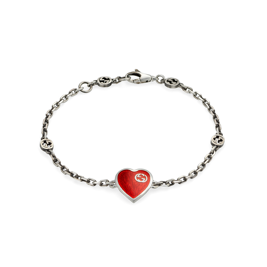 Gucci Heart Silver Bracelet with Interlocking G