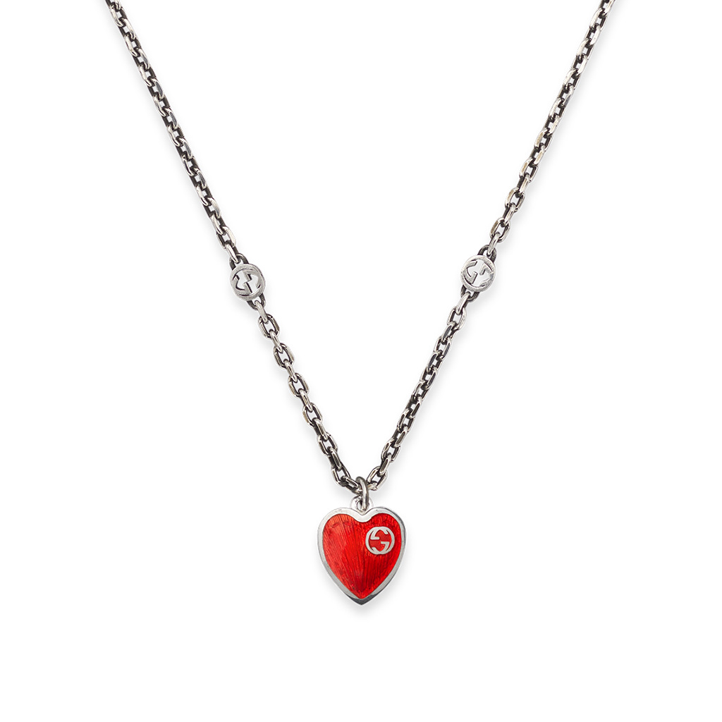 Gucci Heart Silver Necklace with Interlocking G