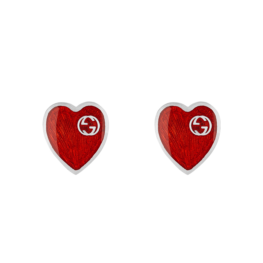 Gucci Heart Silver Earrings with Interlocking G