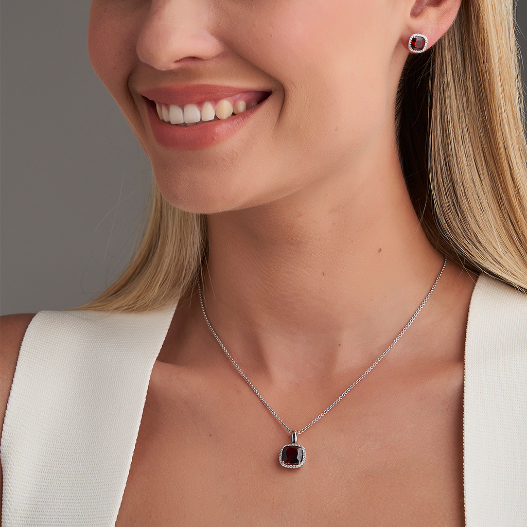 Garnet Diamond Cushion Halo Pendant Gregory Jewellers