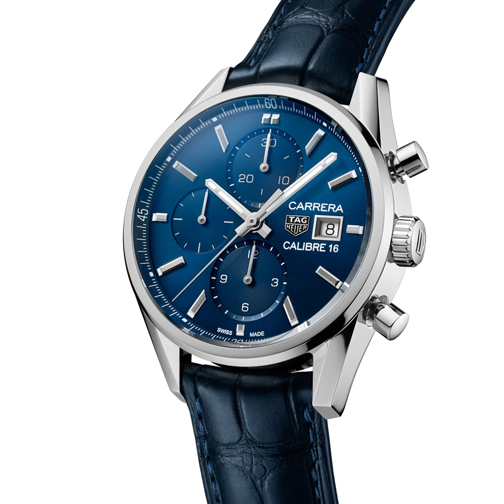 TAG Heuer Carrera Automatic Chronograph Blue Dial 41mm Leather Strap