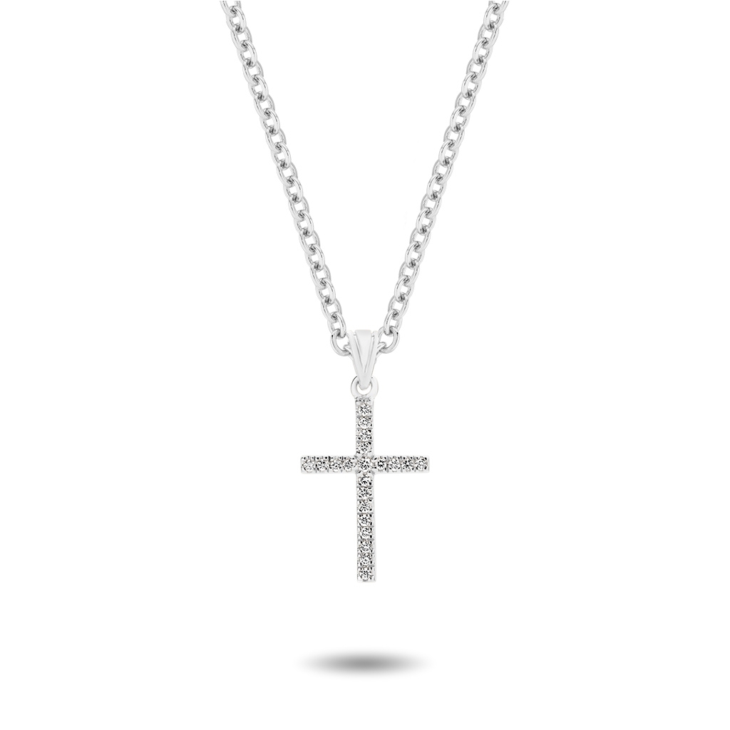 18K White Gold Claw Set Diamond Cross Pendant &#8211; Small