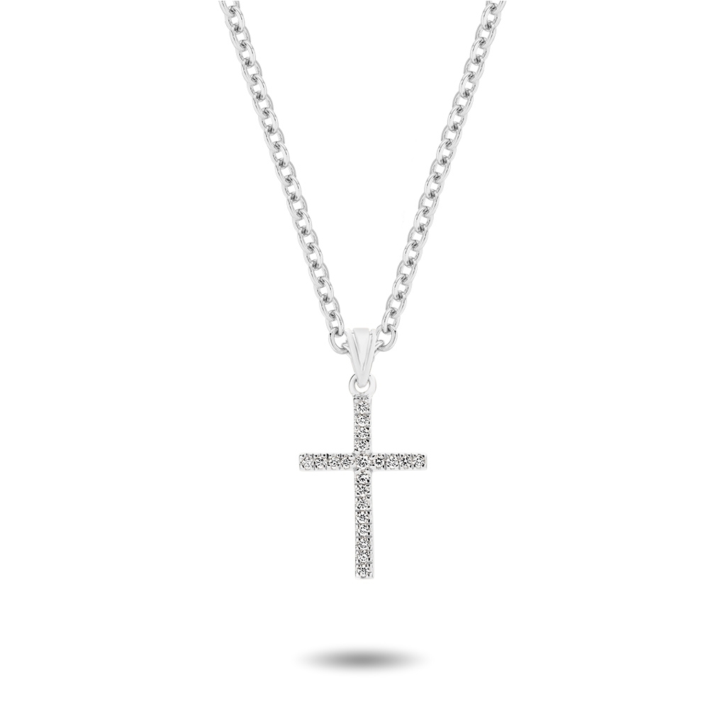 18K White Gold Claw Set Diamond Cross Pendant - Small