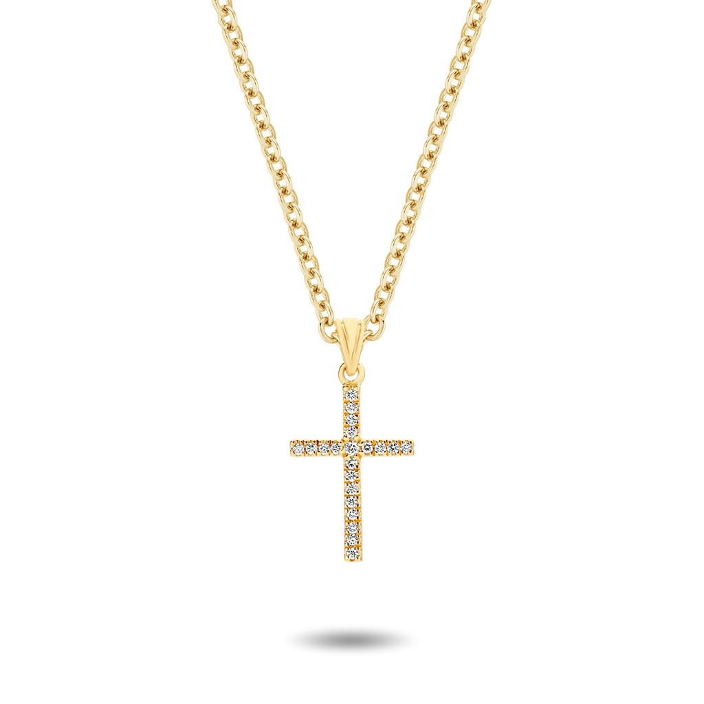 18K Yellow Gold Claw Set Diamond Cross Pendant &#8211; Small