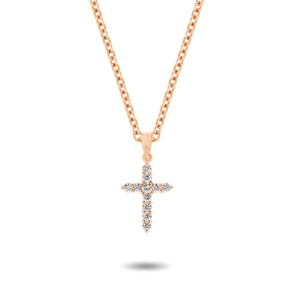 Claw Set Small Pointed Diamond Cross Pendant Rose Gold | L590