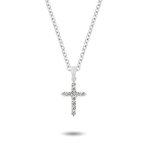 Claw Set Small Pointed Diamond Cross Pendant White Gold | L590WG