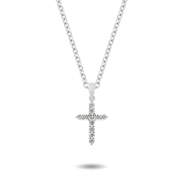 Claw Set Small Pointed Diamond Cross Pendant White Gold | L590WG