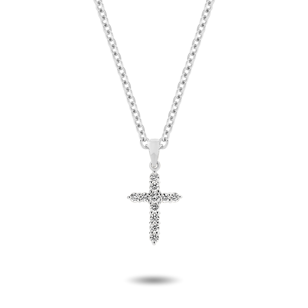 18K White Gold Claw Set Diamond Pointed Cross Pendant- Small