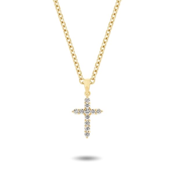 Claw Set Small Pointed Diamond Cross Pendant Yellow Gold | L590YG