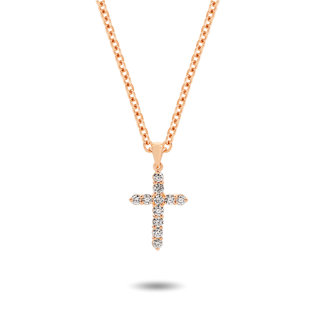 18K Rose Gold Claw Set Diamond Cross Pendant &#8211; Large