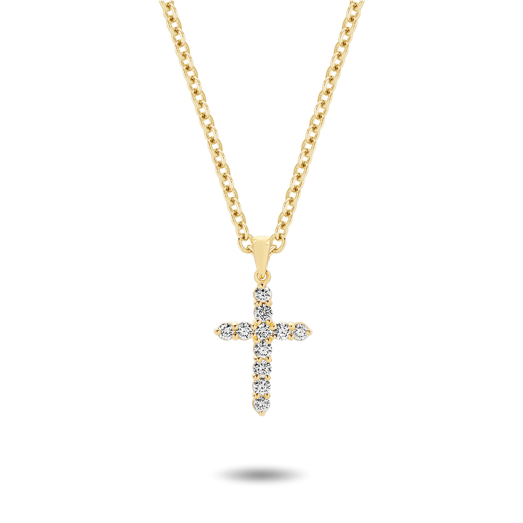 18K Yellow Gold Claw Set Diamond Cross Pendant &#8211; Large