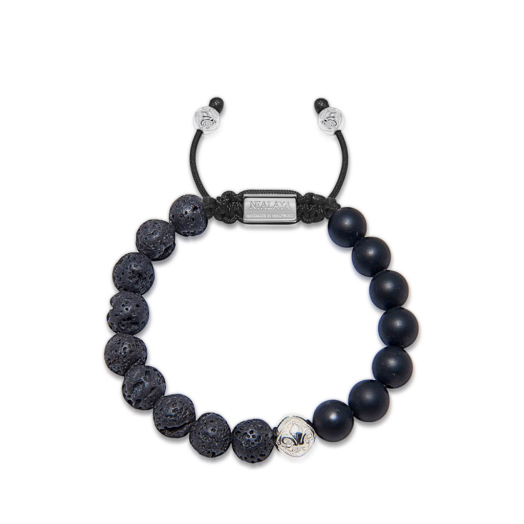 Nialaya Men's Beaded Bracelet with Matte Onyx and Lava Stone | MBS10_031