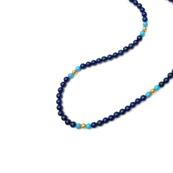 Nialaya Beaded Necklace with Blue Lapis, Bali Turquoise and Gold | MNEBAS_053