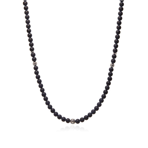 Nialaya Beaded Necklace With Matte Onyx and Silver | MNEBAS_056