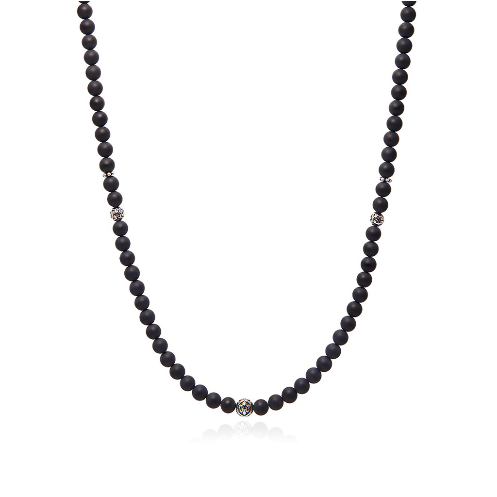 Nialaya Beaded Necklace with Matt Onyx