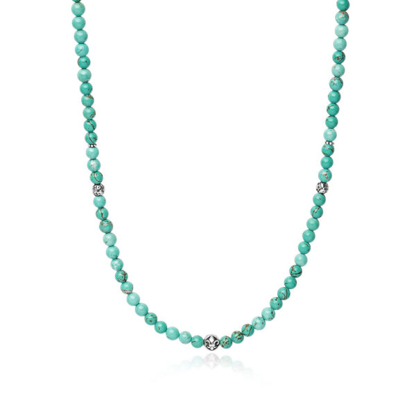 Nialaya Men's Beaded Necklace With Turquoise and Silver | MNEBAS_080