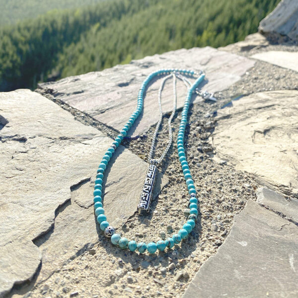 Nialaya Men's Beaded Necklace With Turquoise and Silver | MNEBAS_080