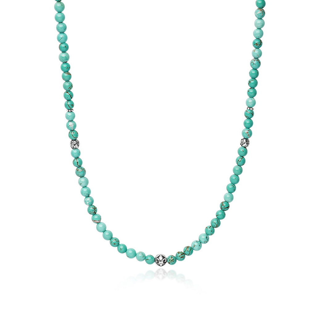 Nialaya Men's Beaded Necklace With Turquoise and Silver