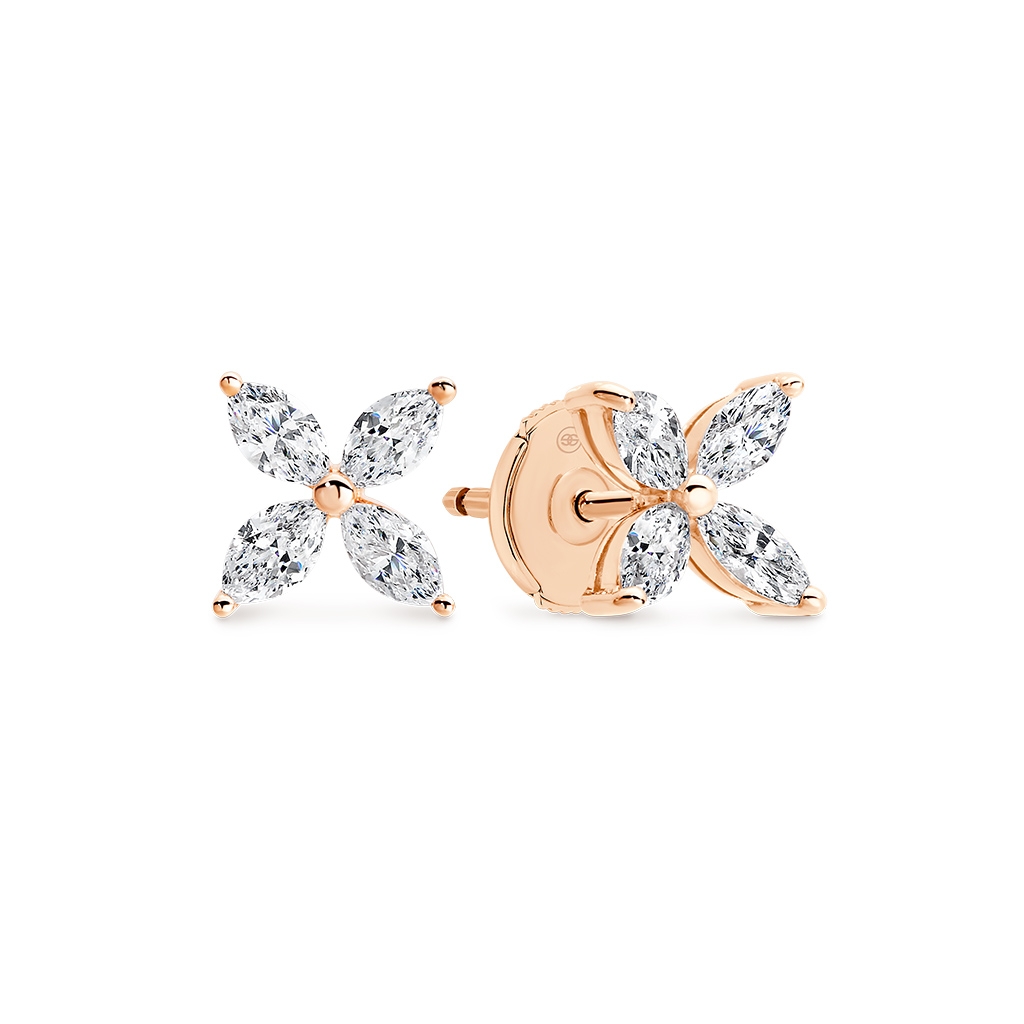 18K Rose Gold Marquise Diamond Petal Stud Earrings