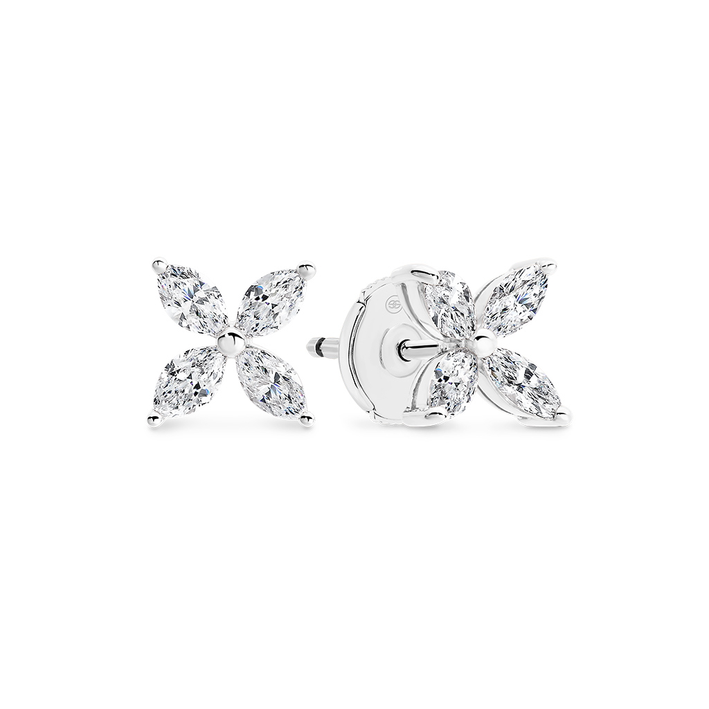 18K White Gold Marquise Diamond Petal Stud Earrings