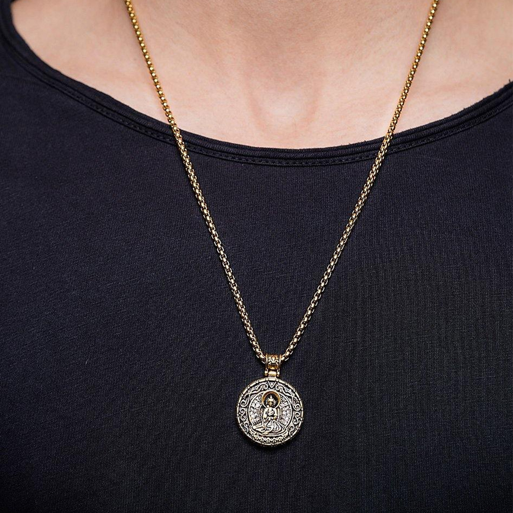 Nialaya Men's Necklace with Gold Buddha Amulet