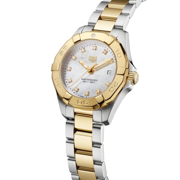 TAG Heuer Aquaracer 27mm Quartz 18k 2n Gold plated White mother-of-pearl Bracelet | WBD1422.BB0321