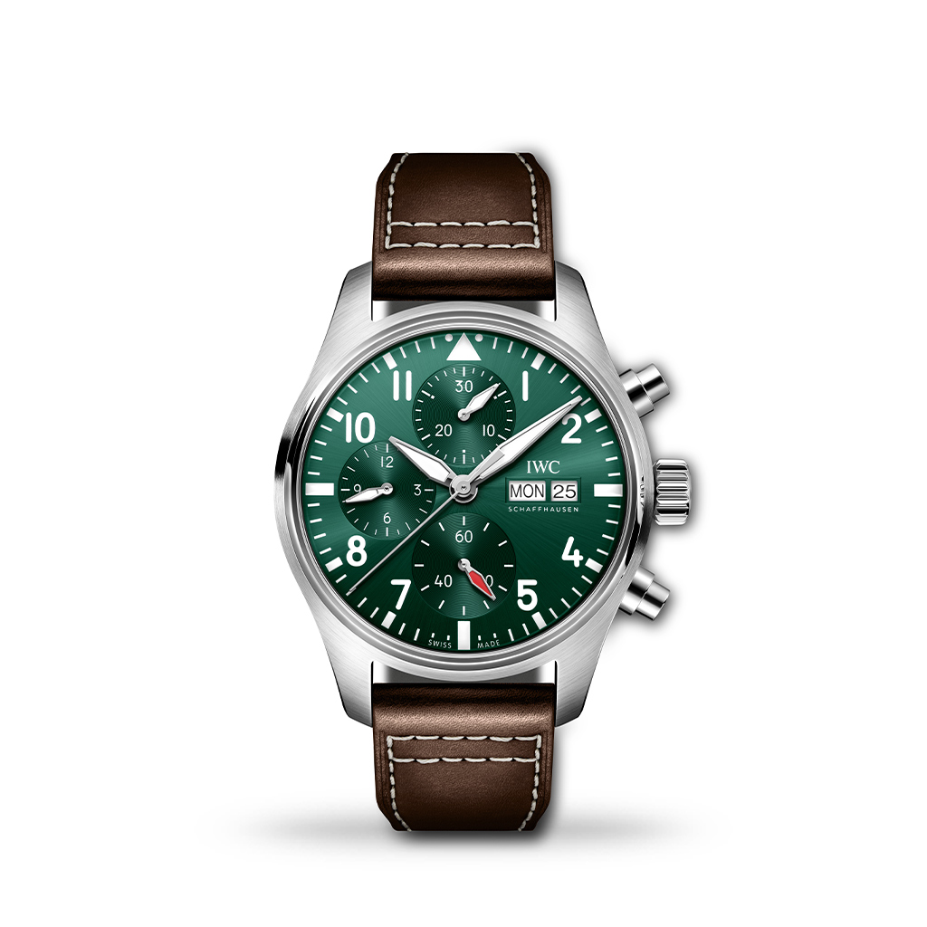 IWC Pilot&#8217;s Chronograph Green Dial 41mm Leather Strap