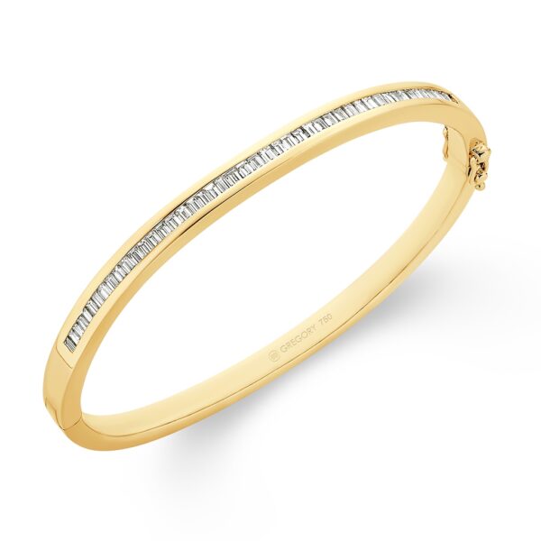 Gregory Jewellers Baguette Cut Channel Set Diamond Bangle | P29 Yellow Gold