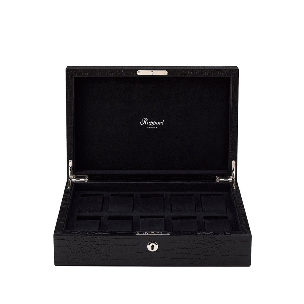 Rapport Brompton Black Leather Ten Watch Box