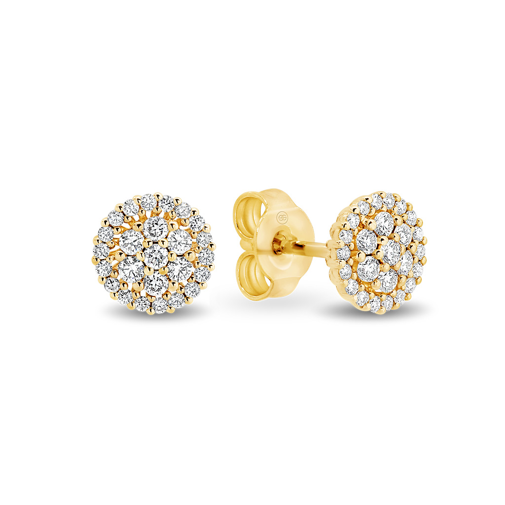 Round Cluster Diamond Stud Earrings Yellow Gold