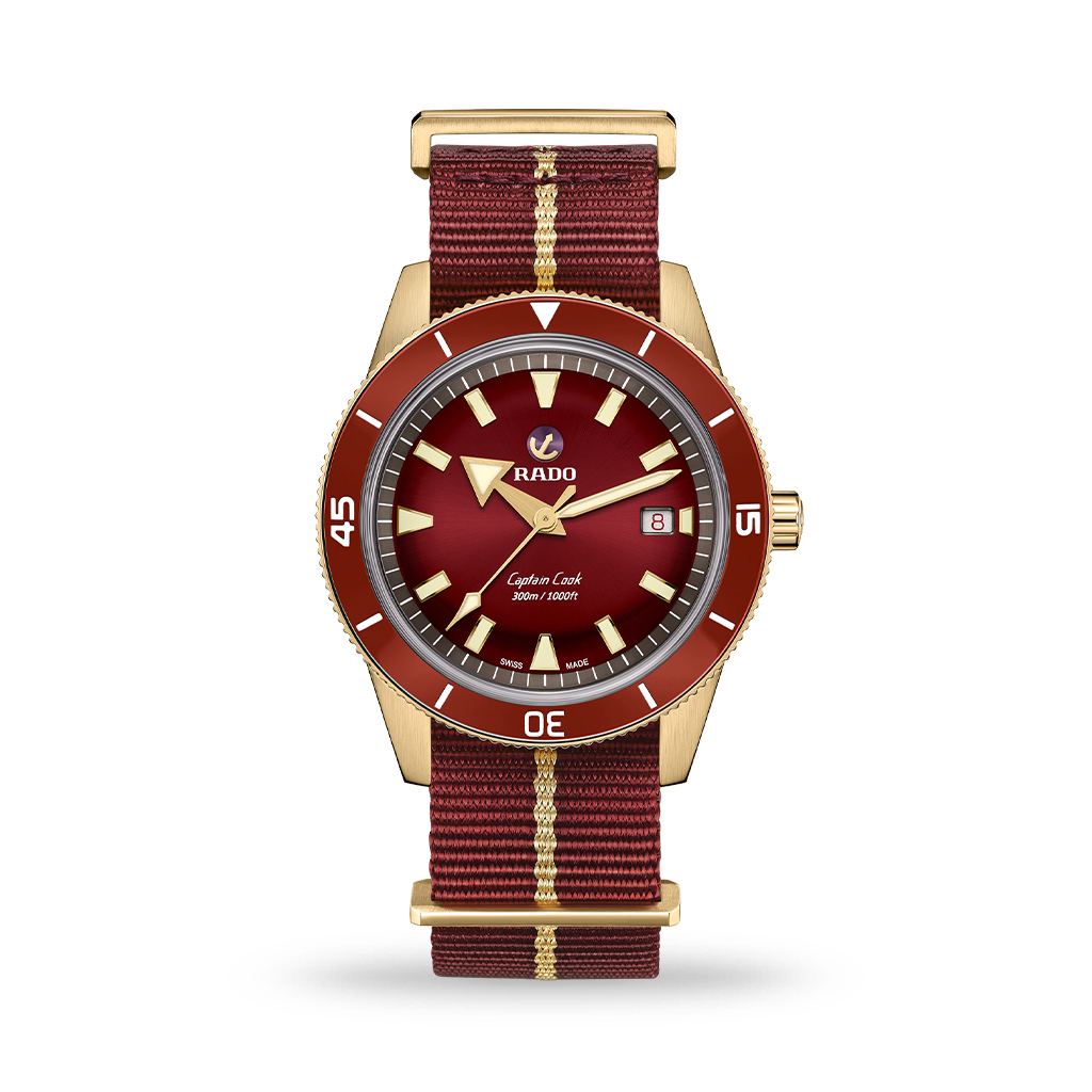 Rado Captain Cook Automatic Red Dial Bronze 42mm Red Nato Strap