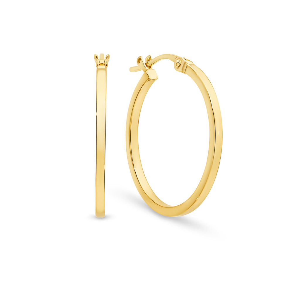 9K Yellow Gold Square Hoop Earrings - Medium