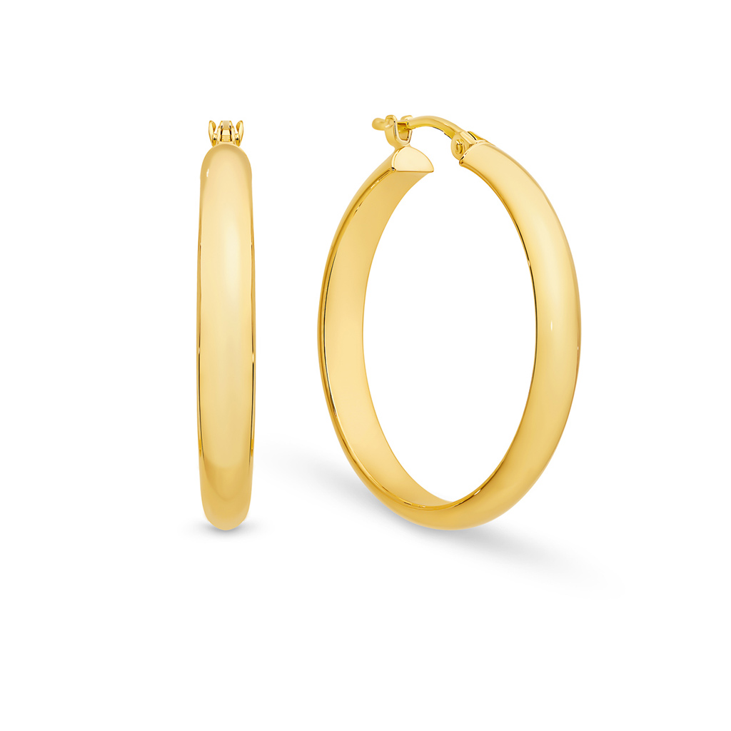 9K Yellow Gold Half Round Hoop Earrings - Grand