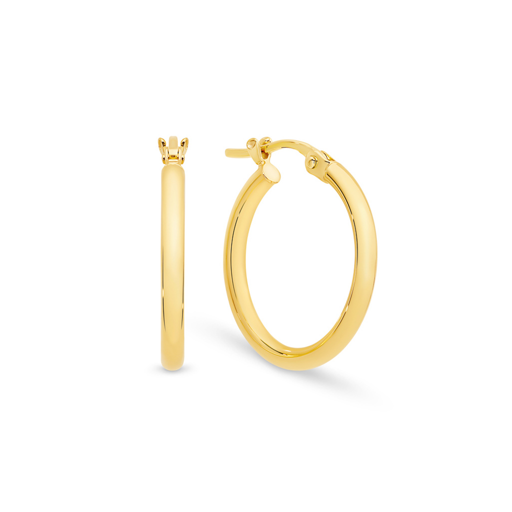 9K Yellow Gold Rounded Hoop Earrings - Medium