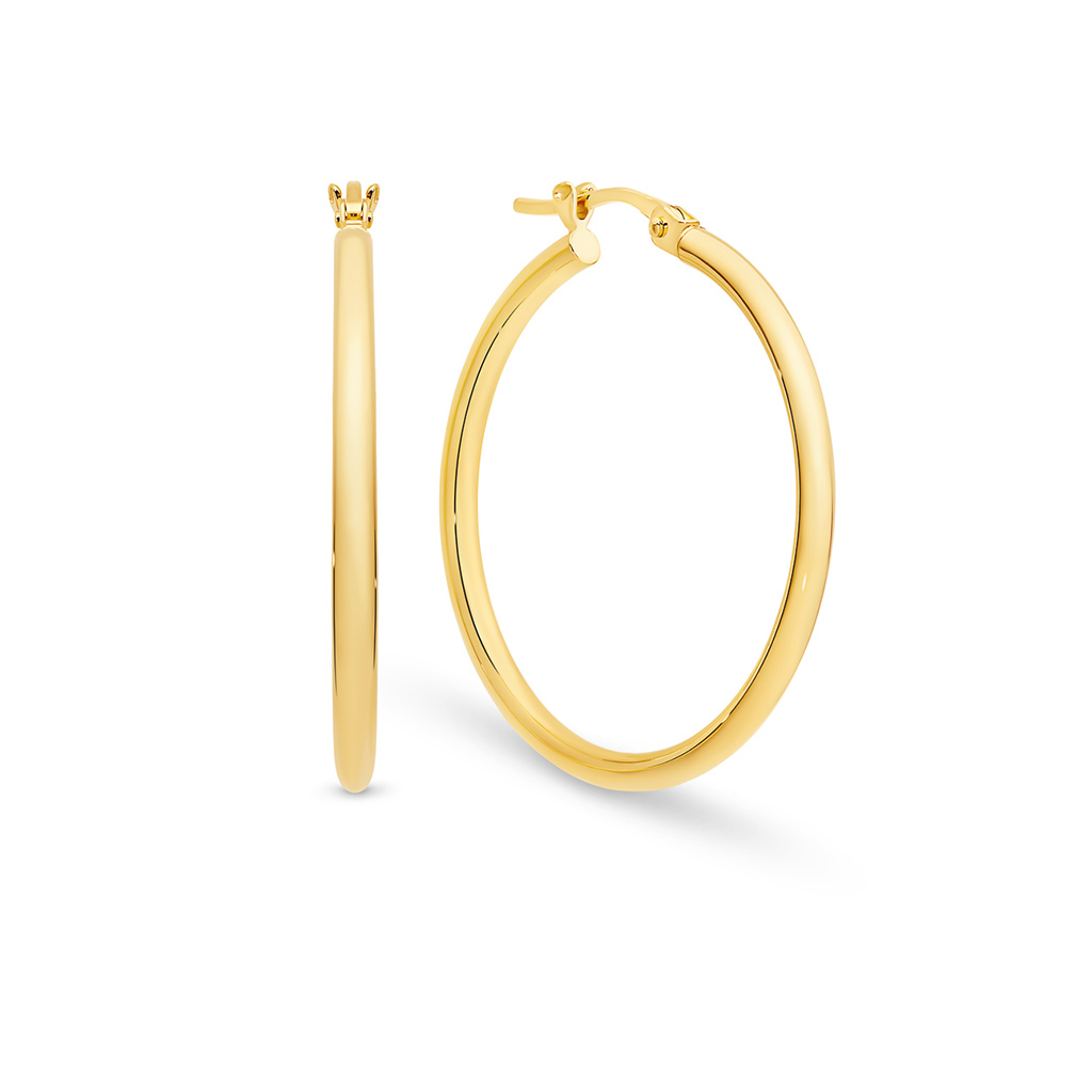 9K Yellow Gold Rounded Hoop Earrings - Large