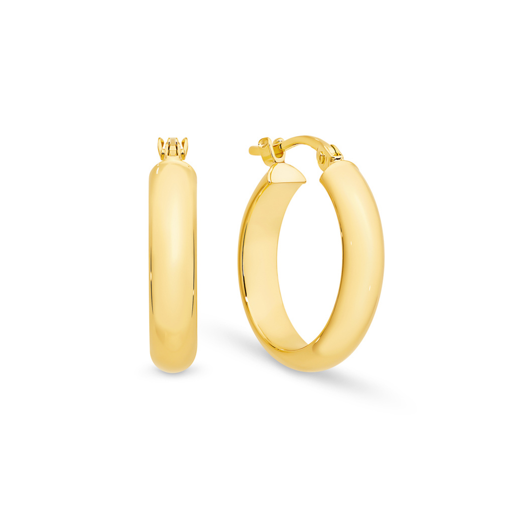 9K Yellow Gold Half Round Hoop Earrings - Medium