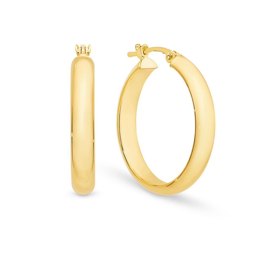 9K Yellow Gold Half Round Hoop Earrings - Large