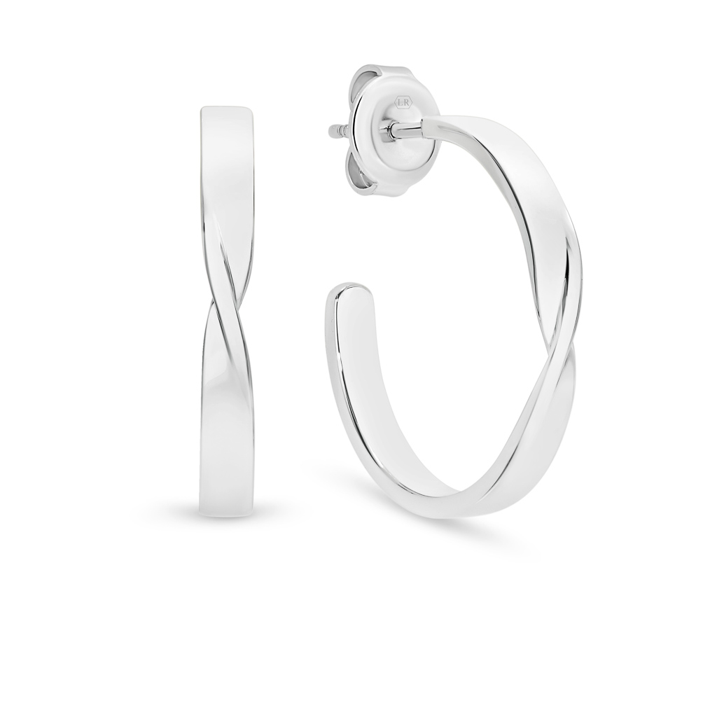 Halle Flat Twist Silver Hoop Earrings &#8211; Medium