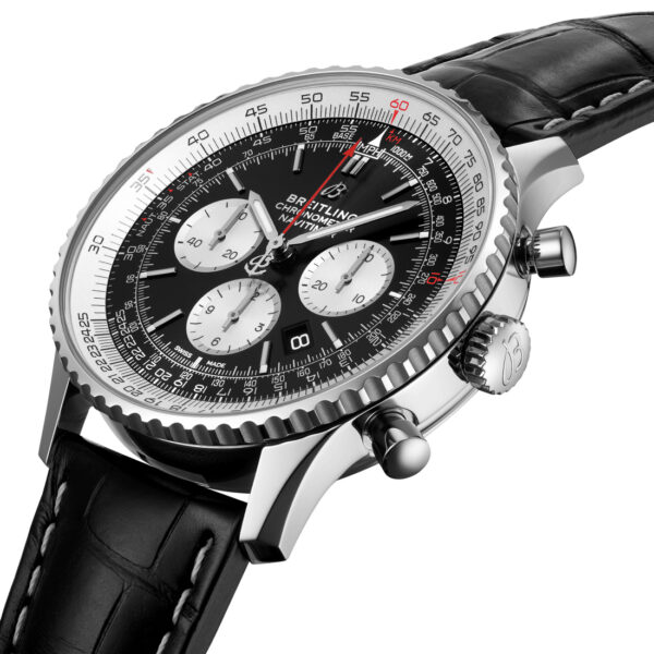 Breitling Navitimer B01 Chronograph 46mm Stainless Steel Case Black Leather Band | AB0127211B1P1