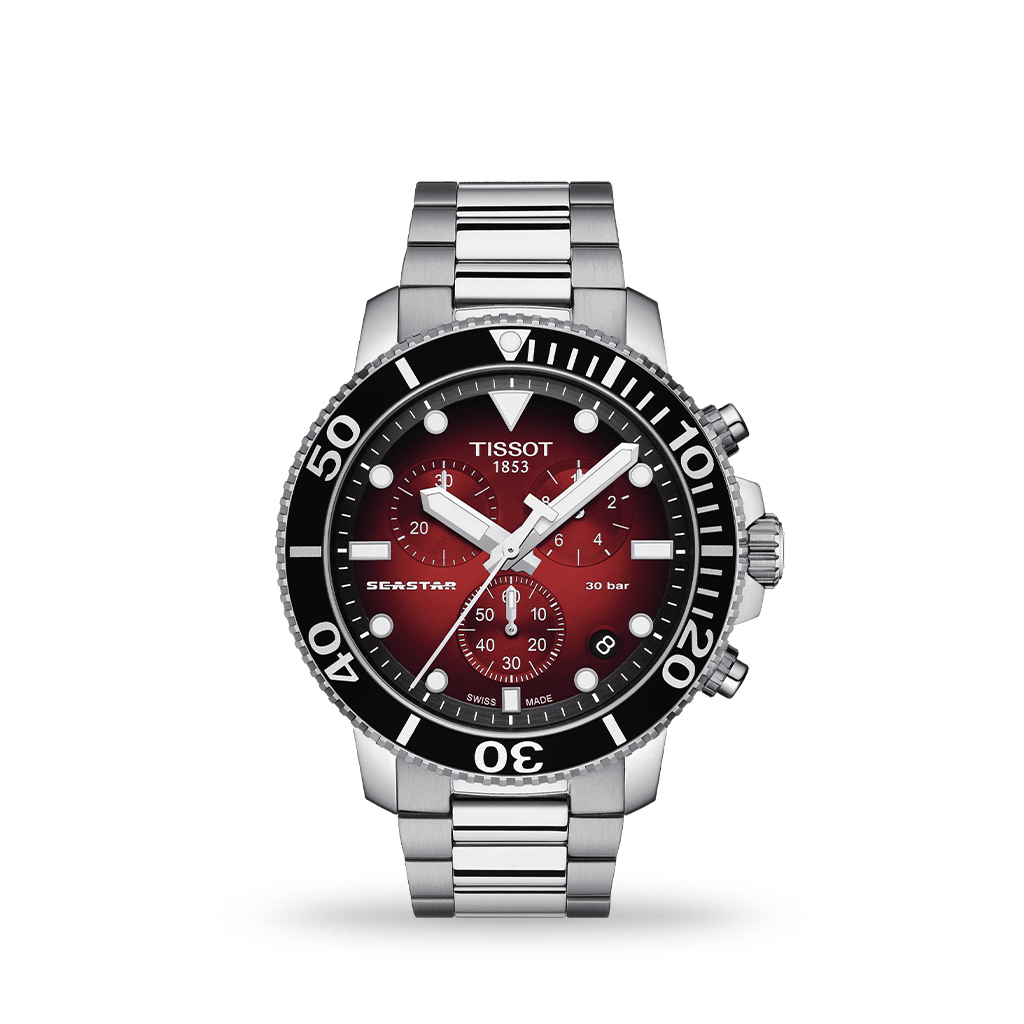 Tissot T-Sport Seastar 1000 Quartz Chronograph Red Dial 45mm Bracelet