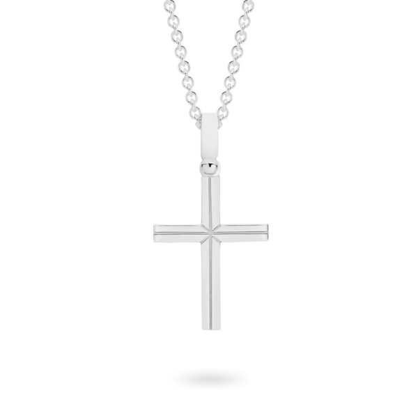 Faith Jewellery Collection 18K White Gold Engraved Half Round Cross Pendant | C10WG
