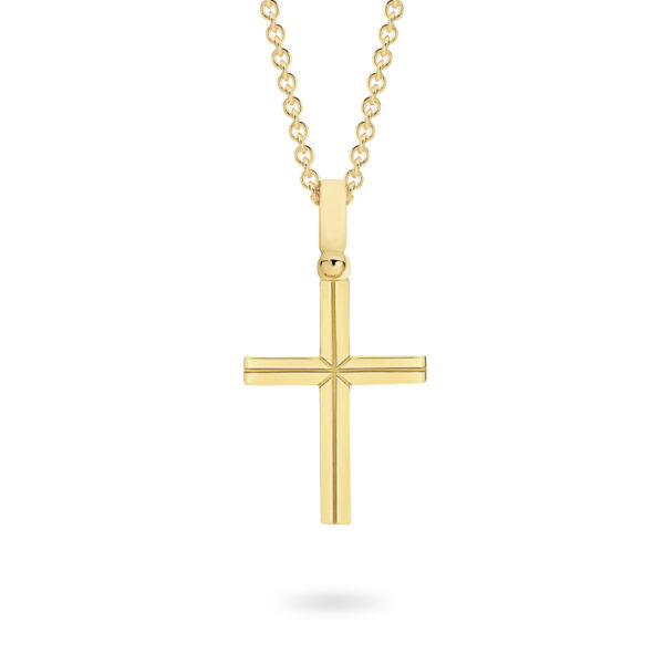 Faith Jewellery Collection 18K Yellow Gold Engraved Half Round Cross Pendant | C10YG
