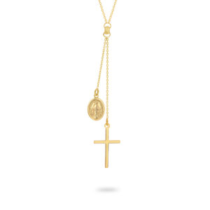Faith Jewellery Collection 18K Yellow Gold Blessed Virgin Mary Medal & Cross Necklace | C14 YG